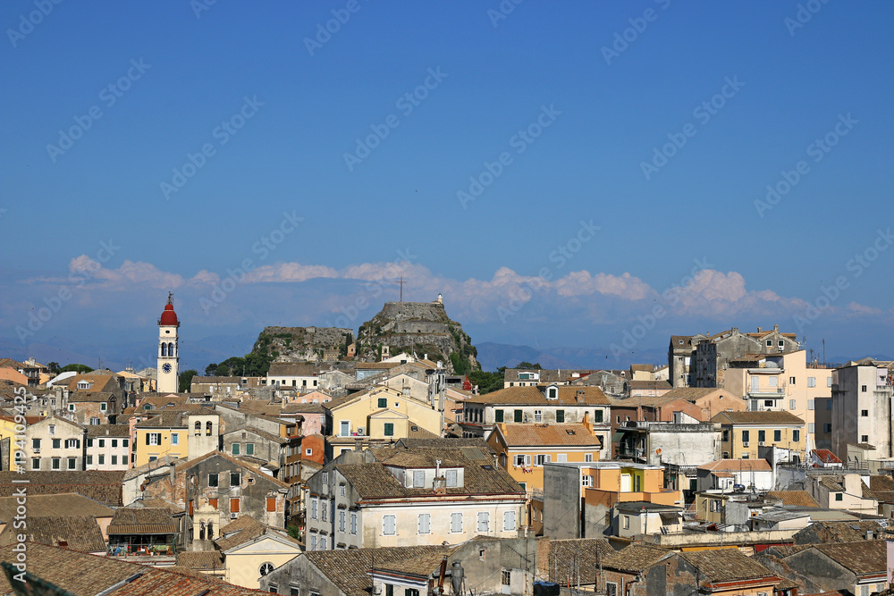 old fortress and buildings Corfu town Greece summer season