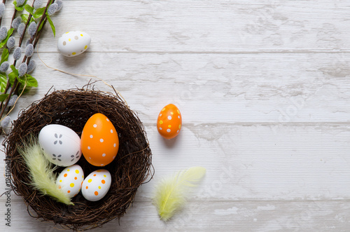 Wall Mural Happy easter decoration background, eggs in the nest