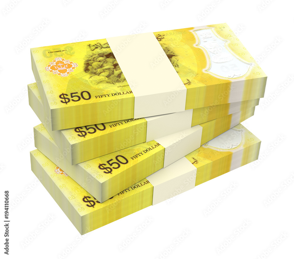 Brunei dollar bills isolated on white with clipping path. 3D illustration Brunei dollar bills isolated on white with clipping path. 3D illustration