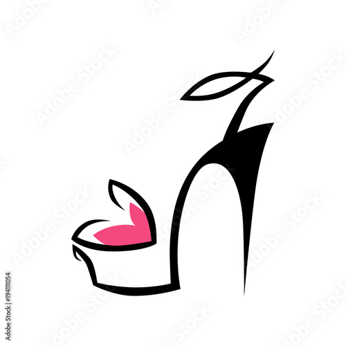 Abstract high heel shoe symbol, icon on white background. Design element