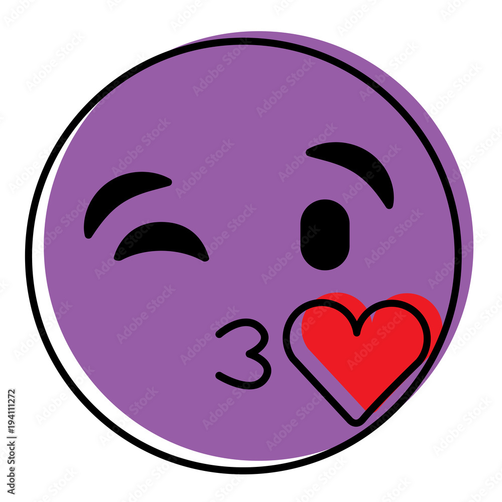 purple emoticon cartoon face blowing a kiss love vector illustration purple emoticon cartoon face blowing a kiss love vector illustration