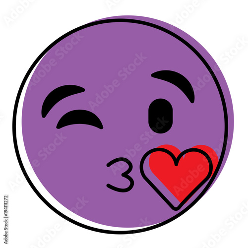 purple emoticon cartoon face blowing a kiss love vector illustration