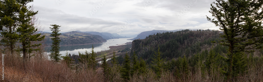 Beautiful panoramic landscape view from Portland Women's Forum State Scenic Viewpoint. Taken on Historic Columbia River Hwy, Oregon.