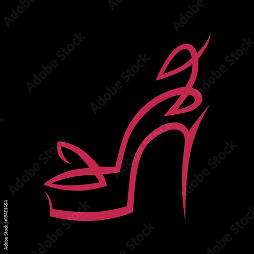 Abstract high heel shoe symbol, icon on black background. Design element