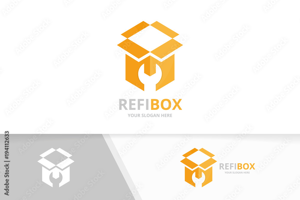 Vector box logo combination. Package and repair symbol or icon. Unique delivery and fix logotype design template. Vector box logo combination. Package and repair symbol or icon. Unique delivery and fix logotype design template.