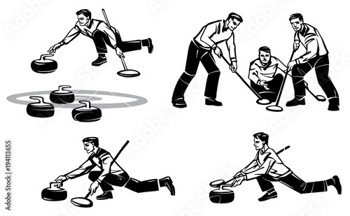 Set of illustrations of men's Curling. Hand drawn illustration.