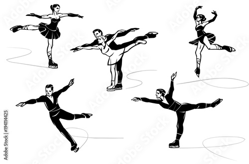 Set of figure skating. Hand drawn illustration