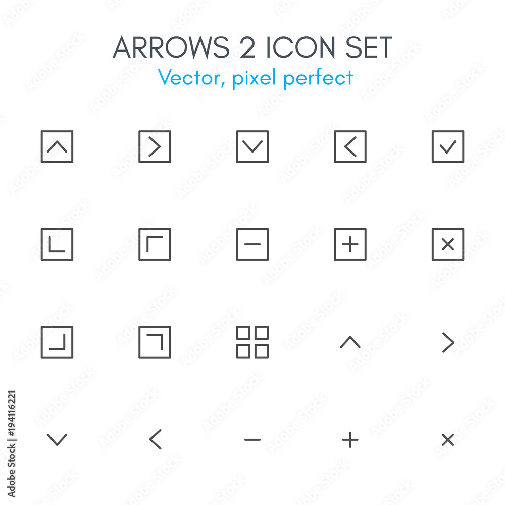 Arrows 2 theme, line icon set. Arrows 2 theme, line icon set.