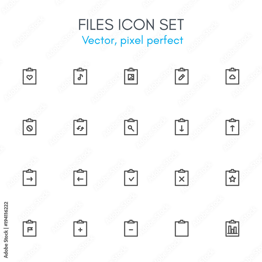 Files theme, line icon set. Files theme, line icon set.