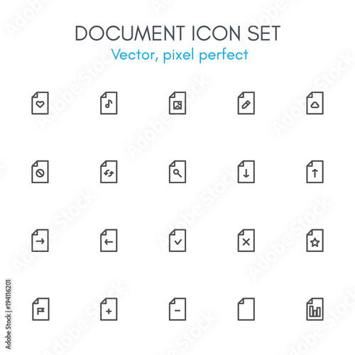 Document theme, line icon set.
