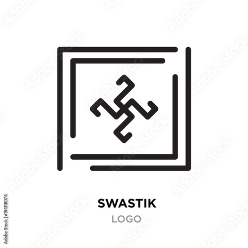 Black swastik logo,Hinduism religion sign, Indian swastika symbol isolated on white background
