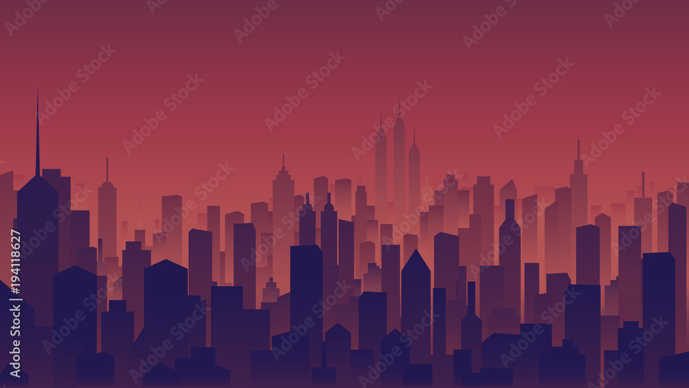 Landscape view, tall buildings in the city at twilight time Landscape view, tall buildings in the city at twilight time