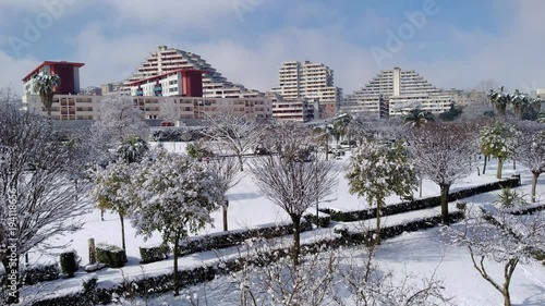 Incredible atmospheric phenomenon in Naples. Abundant snowfall that was not seen since 1956. Visible famous  vele of Scampia