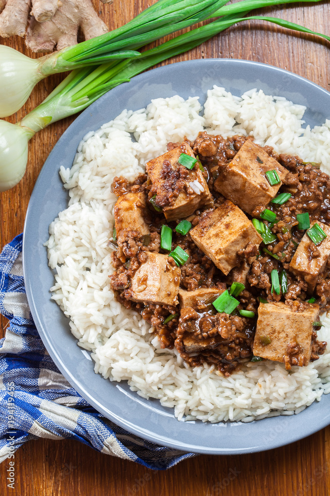 Mapo Tofu - sichuan spicy dish served with rice Mapo Tofu - sichuan spicy dish served with rice