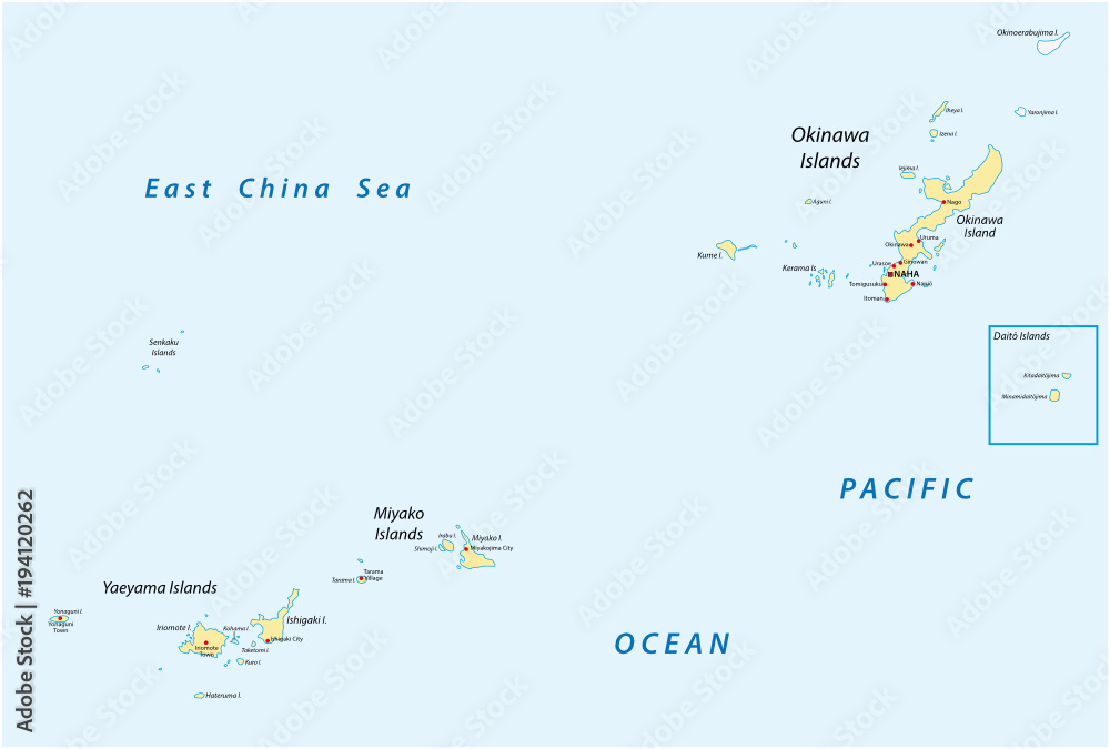 Detailed vector map of Japanese island groups Okinawa, Miyako and ...