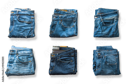 blue jeans pants top view isolated on white