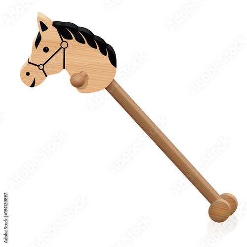 Hobby horse. Childs wooden riding toy animal- isolated vector illustration on white background.