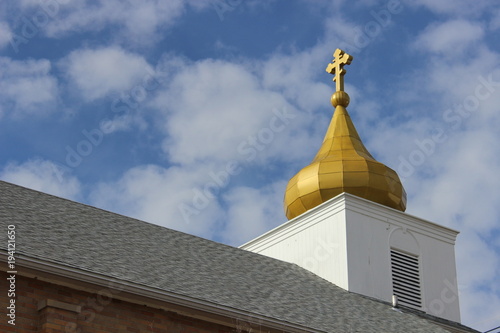 Gold dome on church steeple 