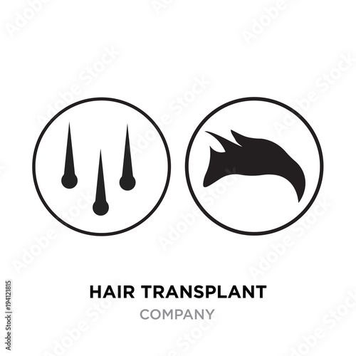 hair transplant logo,brand icon pictogram design. Vector flat silhouette illustration isolated on a white background.Hair follicle with human skin, dermis icon