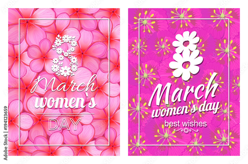 Naklejka premium Greeting Card Design 8 March Womens Day Postcards