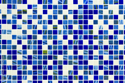 Checkered tile background pattern. Architectural mosaic detail, abstract background for bath and pool. Blue, green and white tiles