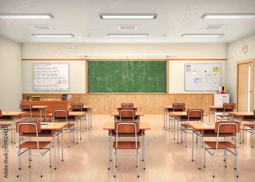 School classroom interior. 3d illustration