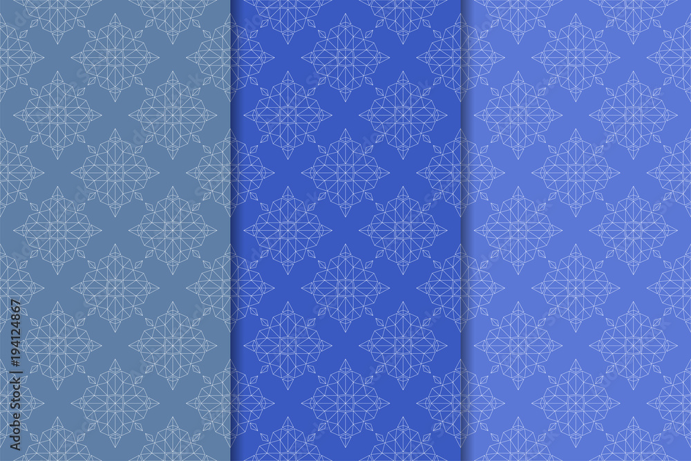 Set of floral ornaments. Vertical blue seamless patterns Set of floral ornaments. Vertical blue seamless patterns