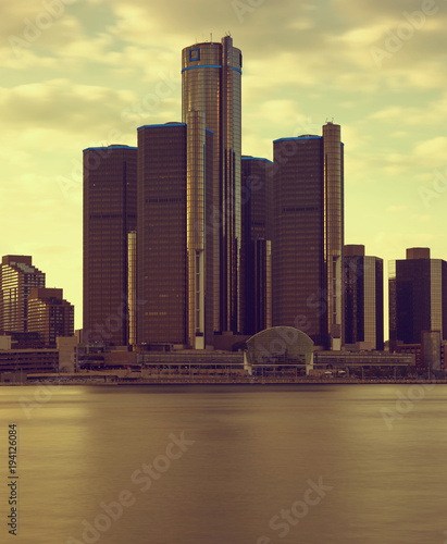 Beautiful skyline of Detroit City, the view from Windsor, Ontario, Canada. 