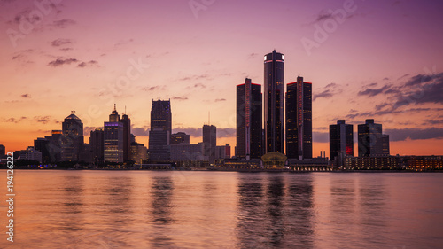 Beautiful skyline of Detroit City, the view from Windsor, Ontario, Canada. 