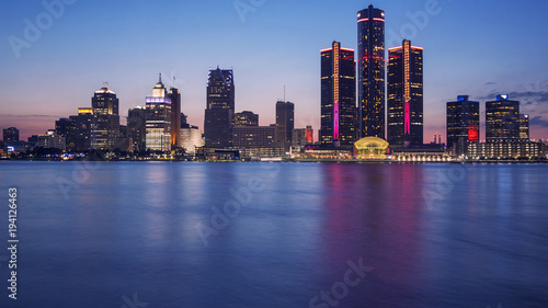 Beautiful skyline of Detroit City  the view from Windsor  Ontario  Canada. 