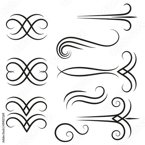 Decorative calligraphic elements. Vintage swirly ornaments. Retro design and decoration elements. Vector illustration.