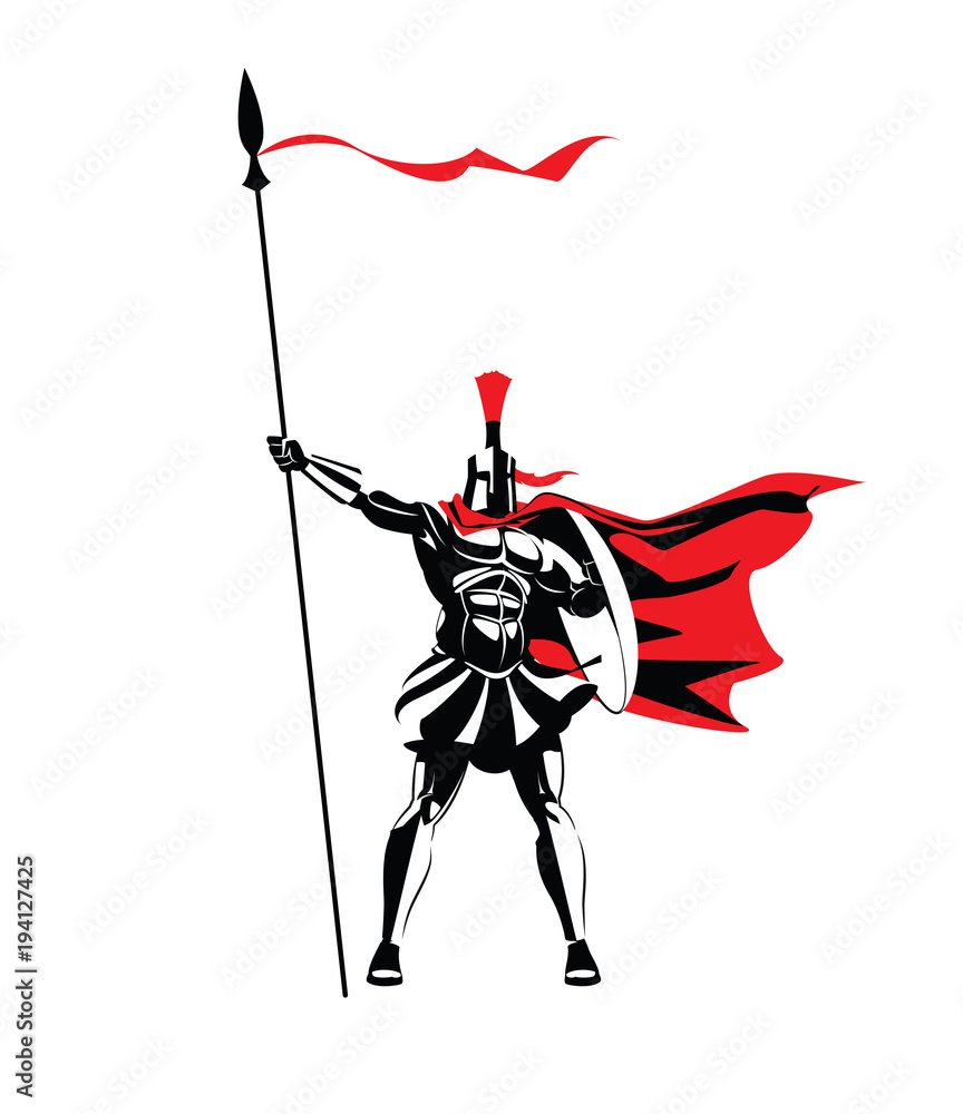 Spartan warrior in a helmet, with a spear and a shield. Stock Vector ...