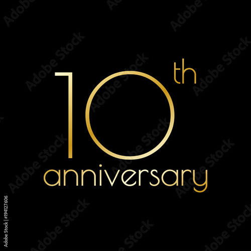 10th anniversary icon. 10 years celebrating and birthday golden logo. Vector illustration.
