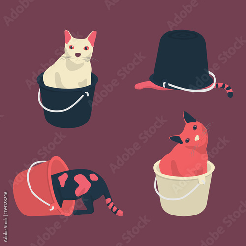 four fat cat confused in Bucket background seamless Red