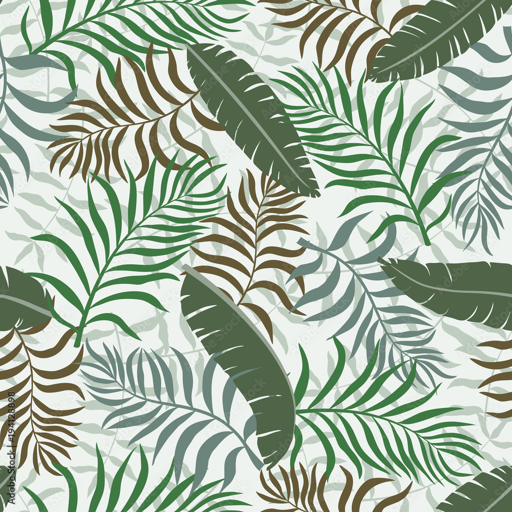 Tropical background with palm leaves. Seamless floral pattern. Summer vector illustration Tropical background with palm leaves. Seamless floral pattern. Summer vector illustration