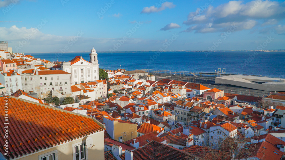 Lisbon Panorama. Aerial view. Lisbon is the capital and the largest city of Portugal. Lisbon is continental Europe's westernmost capital city and the only one along the Atlantic coast.