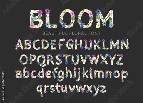 Vector colorful flower font. Vector illustration.