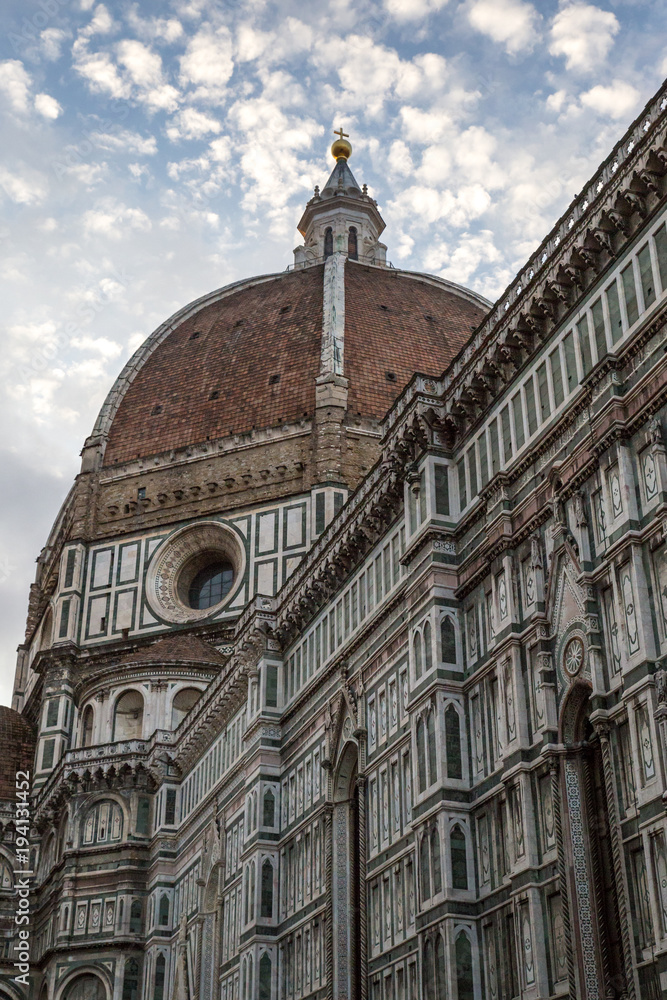 Facade and Dome of Cathedral of Saint Mary of Flower in Florence, Italy, Europe