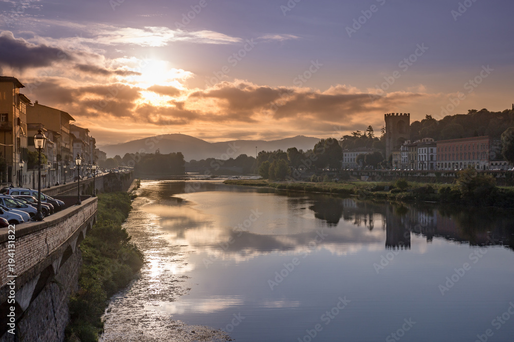Sunrise over Arno River in Florence, Italy, Europe