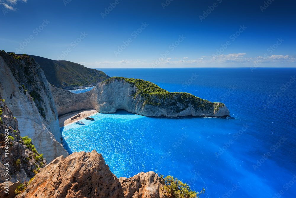 Ship Wreck beach and Navagio bay. The most famous natural landmark of Zakynthos, Greek island in the Ionian Sea