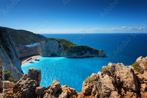 Ship Wreck beach and Navagio bay. The most famous natural landmark of Zakynthos, Greek island in the Ionian Sea