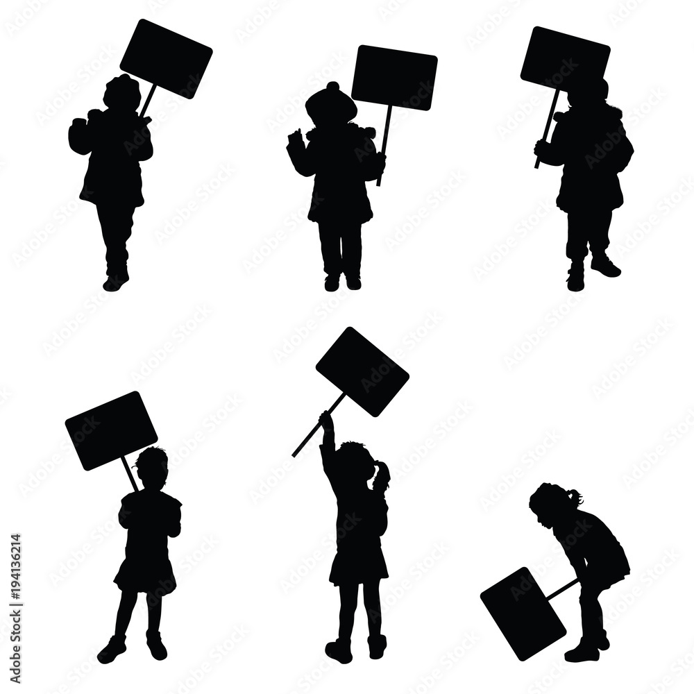 child holding sign banner silhouette Stock Vector | Adobe Stock