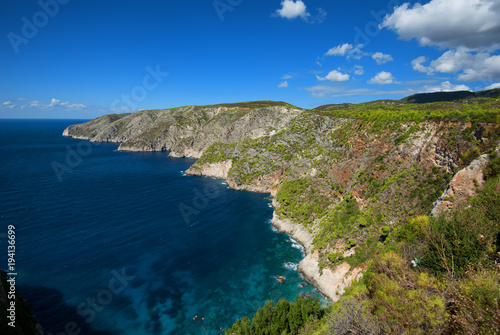 Beautiful summer landscape from the top of the steep cliffs at Kampi on the island of Zakynthos, Greece