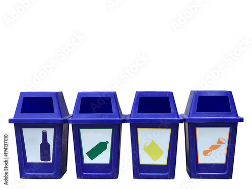 four plasstic trash recycle colour blue  on white background photo