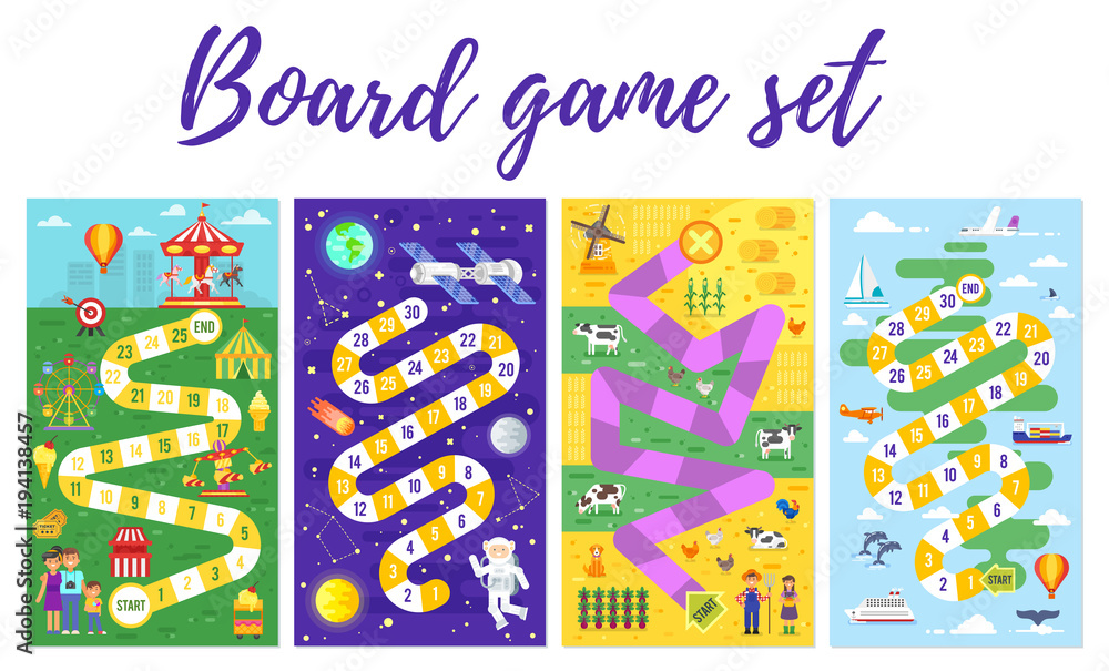 set of kids boardgame;