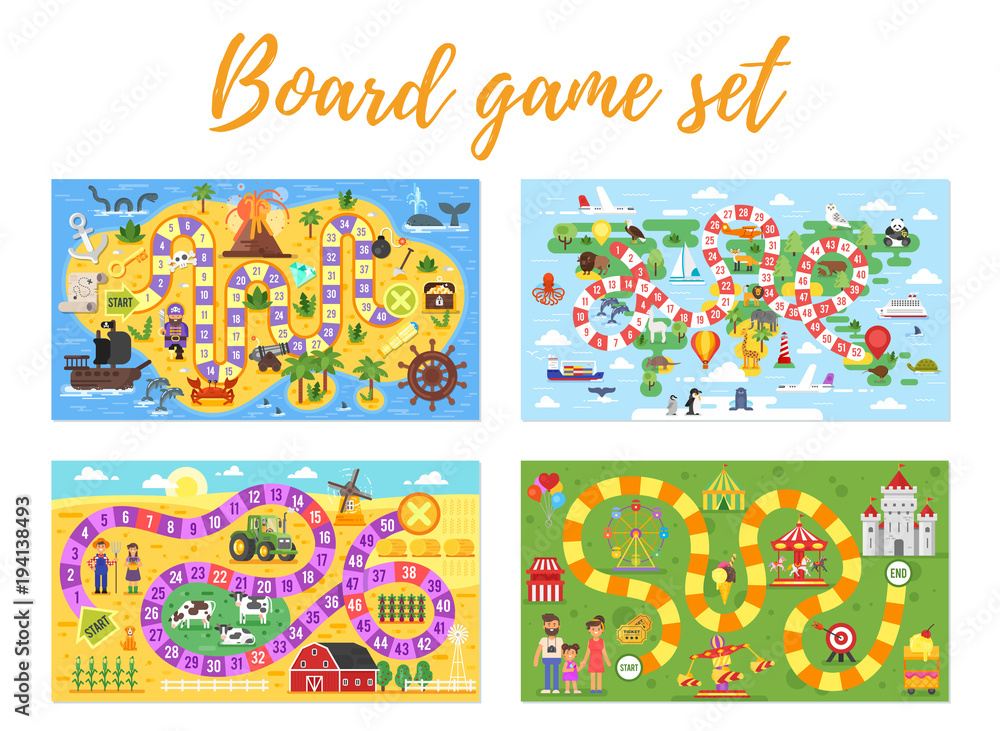 set of kids boardgame;