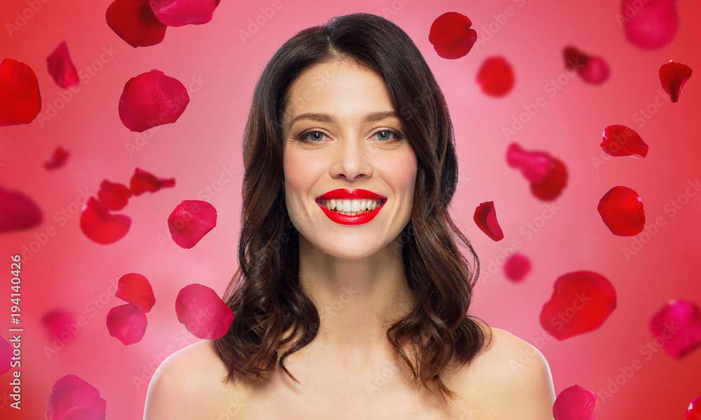 Fototapeta premium beautiful smiling young woman with red lipstick