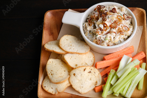 Close up Homemade    Caramelized Onion, Crab and Bacon Dip. (selective Focus)