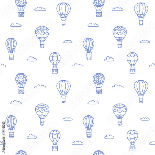 Seamless pattern of vector outline hot air balloon 