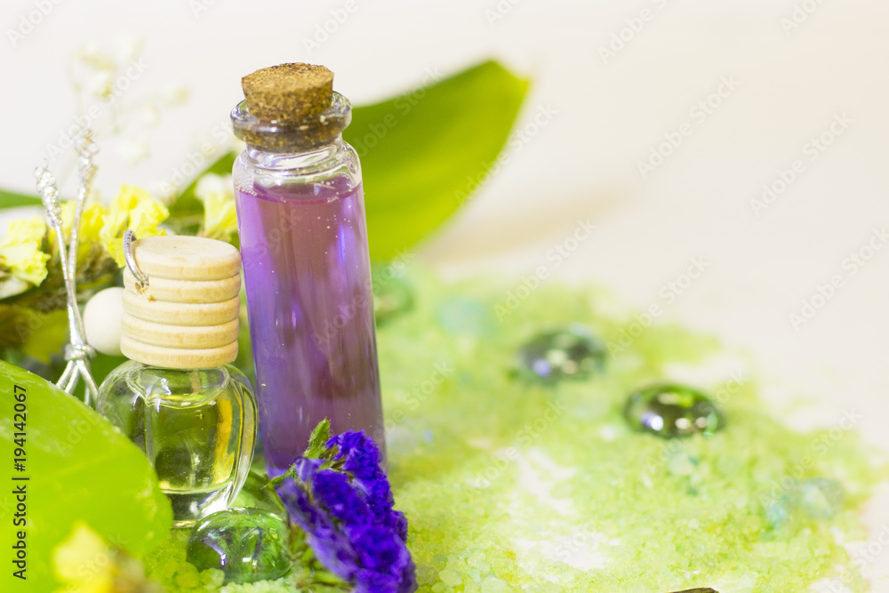 Spa concept with green bath salt Spa concept with green bath salt